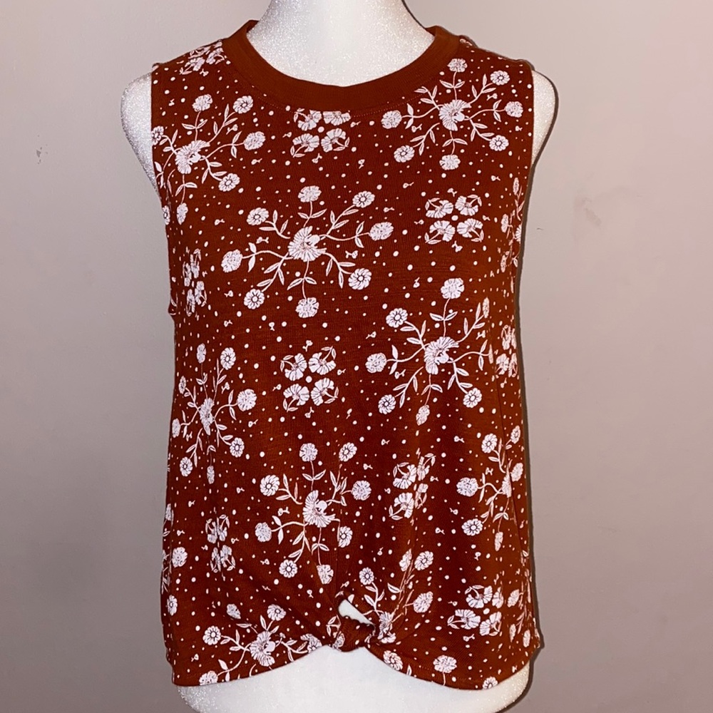 Loft Rust Floral Print Gathered Botton Tank